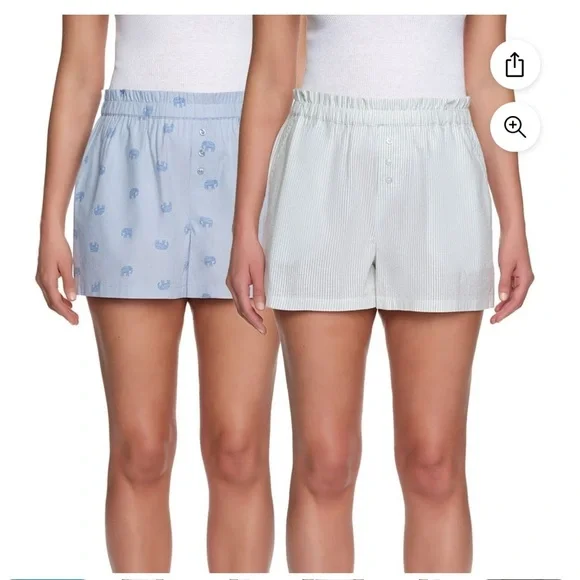 NWT LOFT Women's 2 Pack Pajama/sleep Shorts - Blue and Green Striped - Picture 1 of 11
